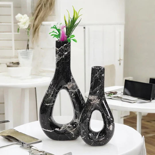 Serene Style Marble Oval Vase - Black