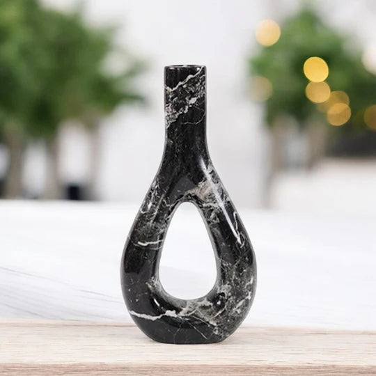 Serene Style Marble Oval Vase - Black