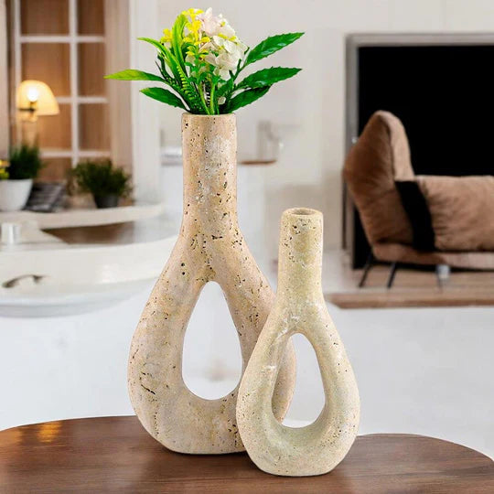 Serene Style Marble Oval Vase - Travertine