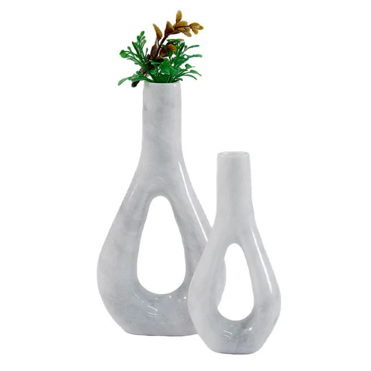 Serene Style Marble Oval Vase - White