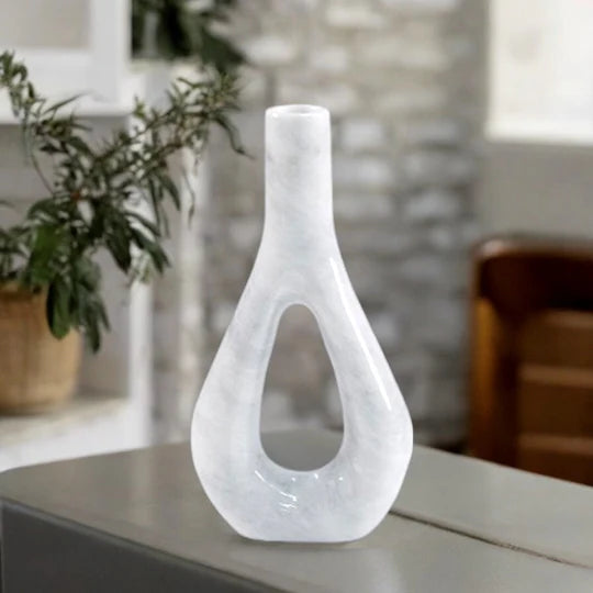 Serene Style Marble Oval Vase - White