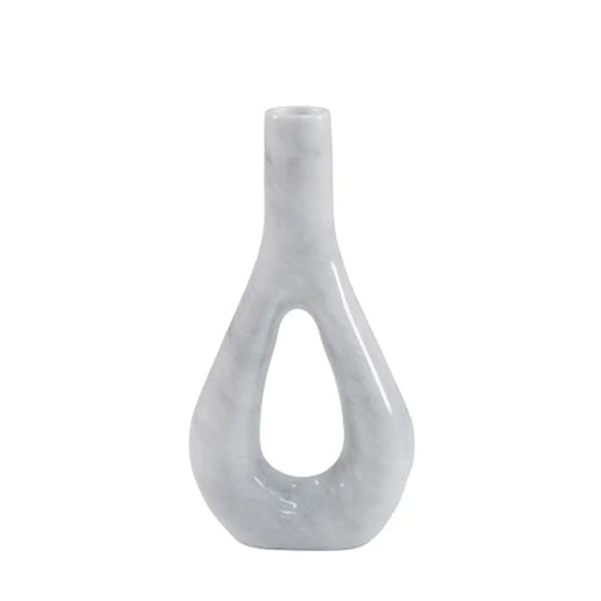 Serene Style Marble Oval Vase - White