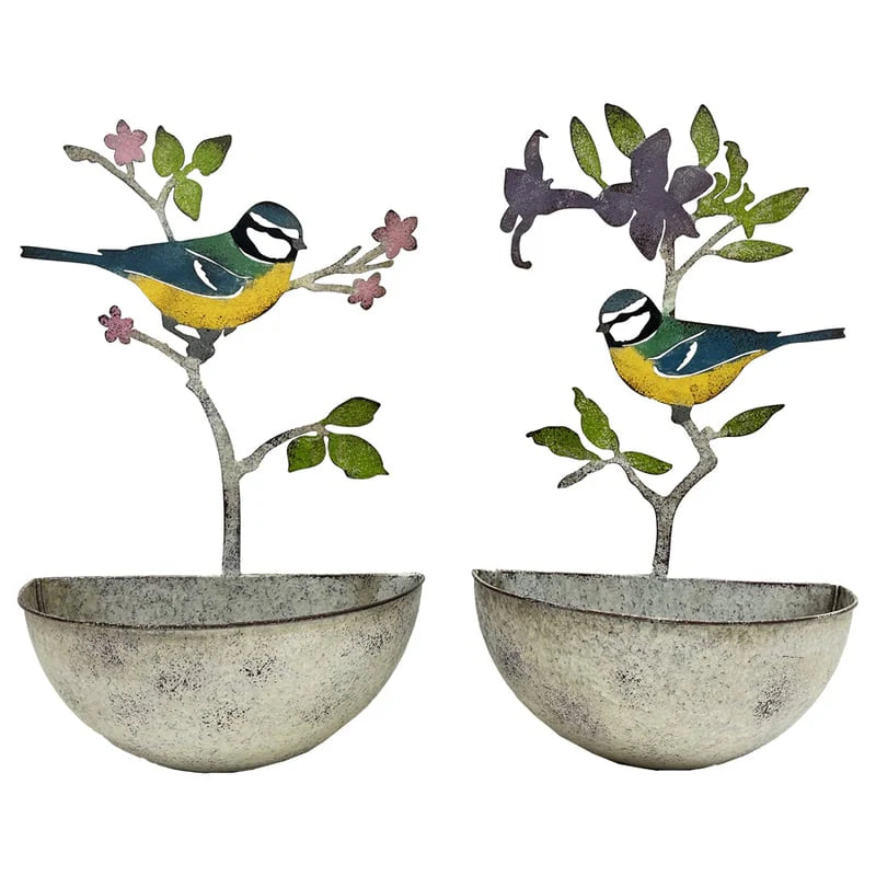 Set of 2 Assorted Colourful Bird Wall Planters