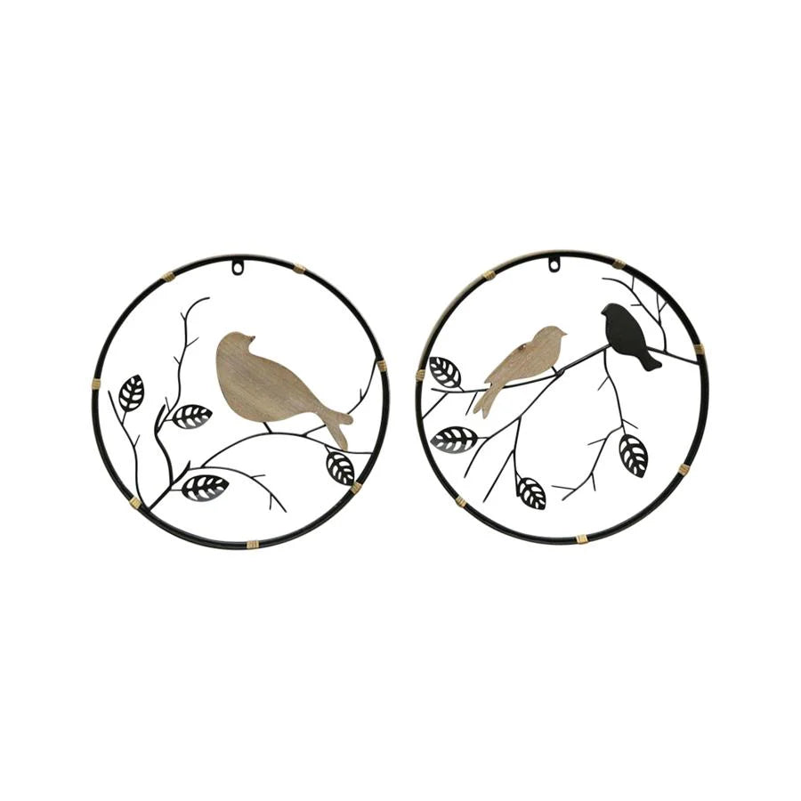 Set of 2 Assorted  Contemporary Birds on Branch Wall Art - 40cm