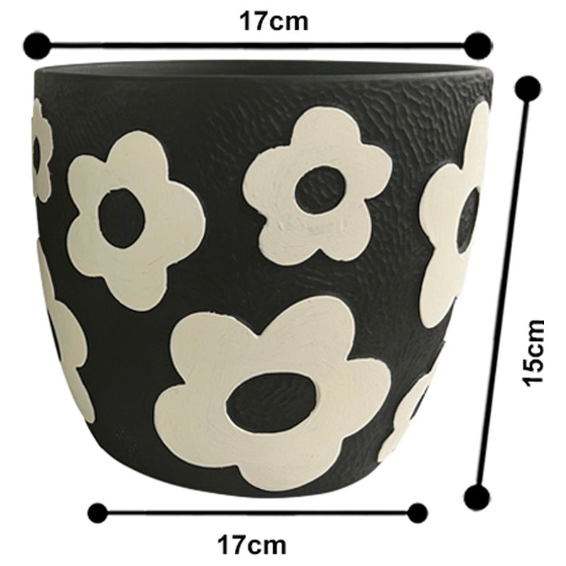 Set of 2 Assorted Monochrome Flower Planters - 17x17x15.5cms