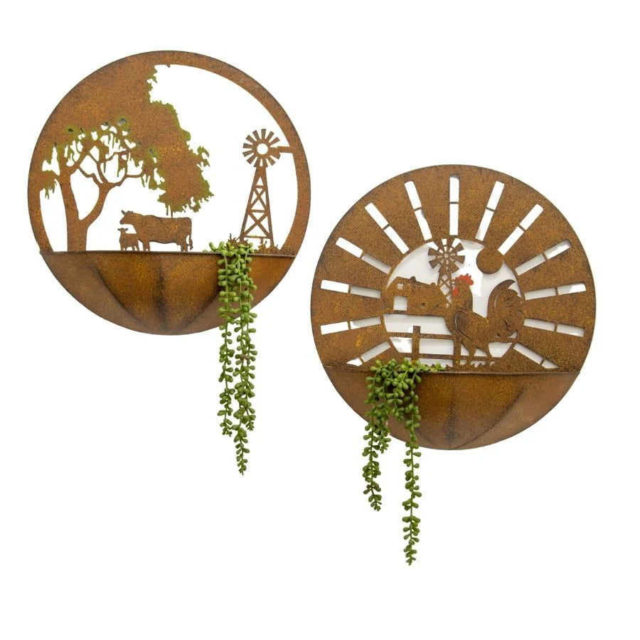 Set of 2 Asst Farm Scene Wall Planters