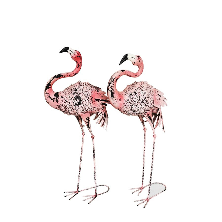 Set of 2 Asst Rust Pink Flamingo Statues