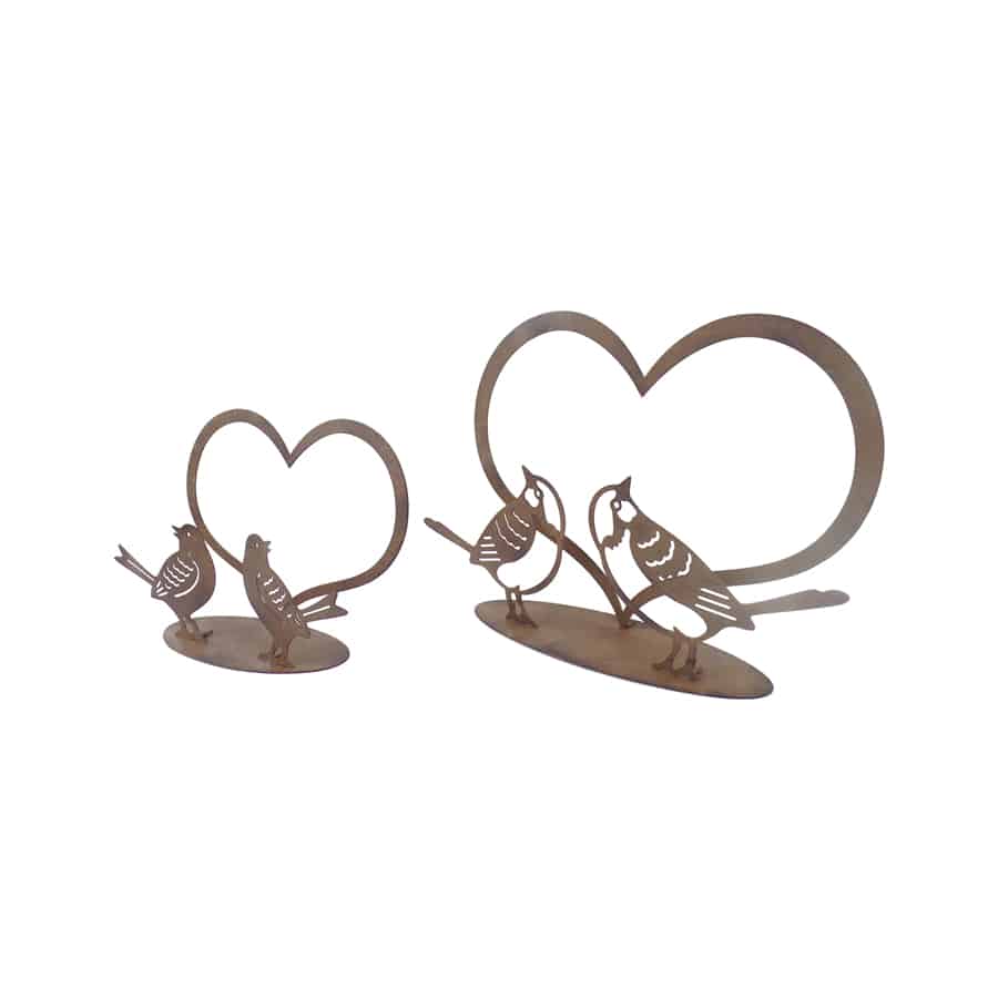 Set of 2 Asst Size Rust Lovebirds with Heart on Base