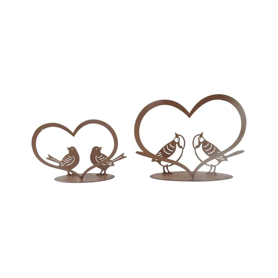 Set of 2 Asst Size Rust Lovebirds with Heart on Base