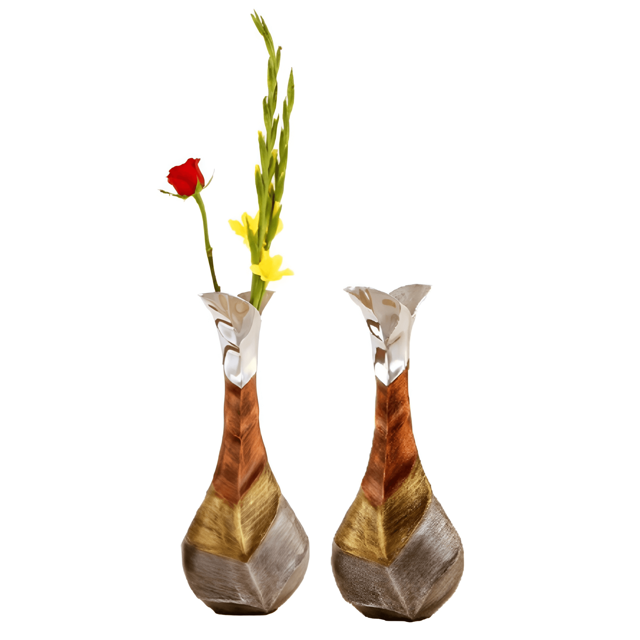 Set of 2 Banana Leaf Design Tall Vases