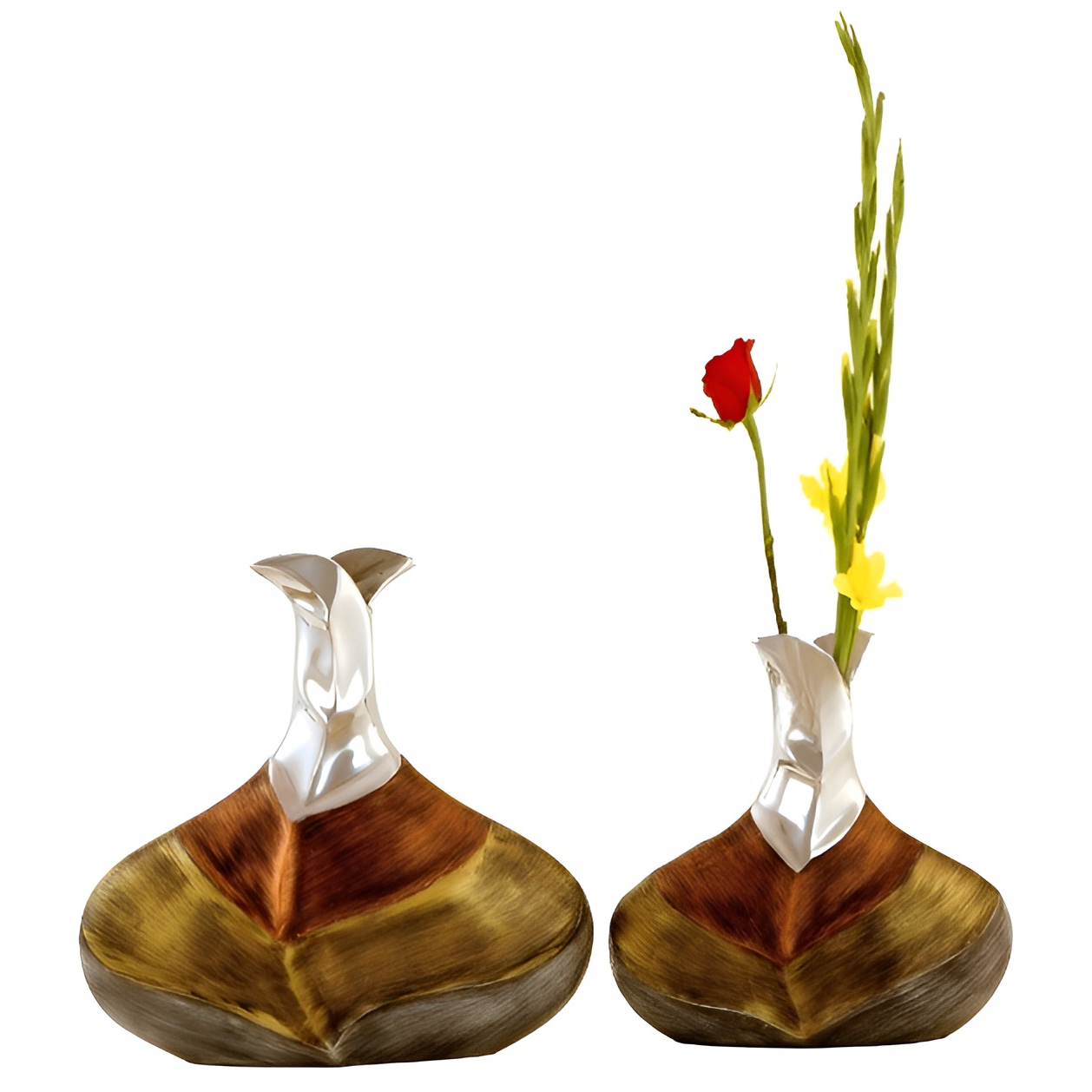 Set of 2 Banana Leaf Design Stout Vases