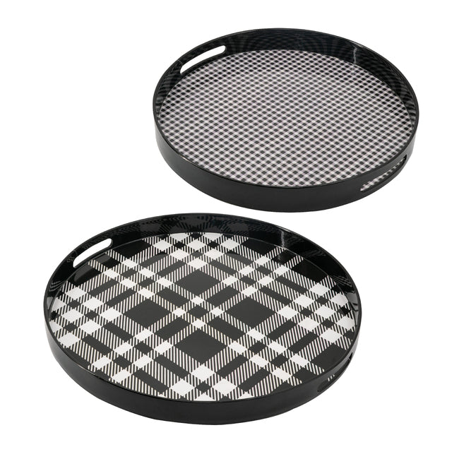 Set of 2 Classic Plaid Decorative Tray - Black & Grey