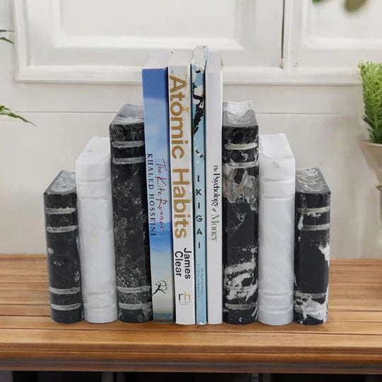 Set of 2 Classic Trio 3 Books Bookends - Black & White