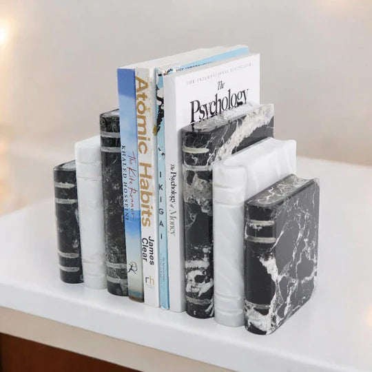 Set of 2 Classic Trio 3 Books Bookends - Black & White