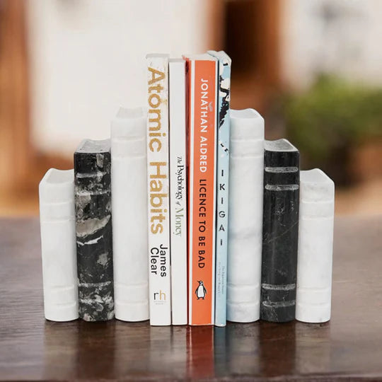 Set of 2 Classic Trio 3 Books Bookends - White & Black