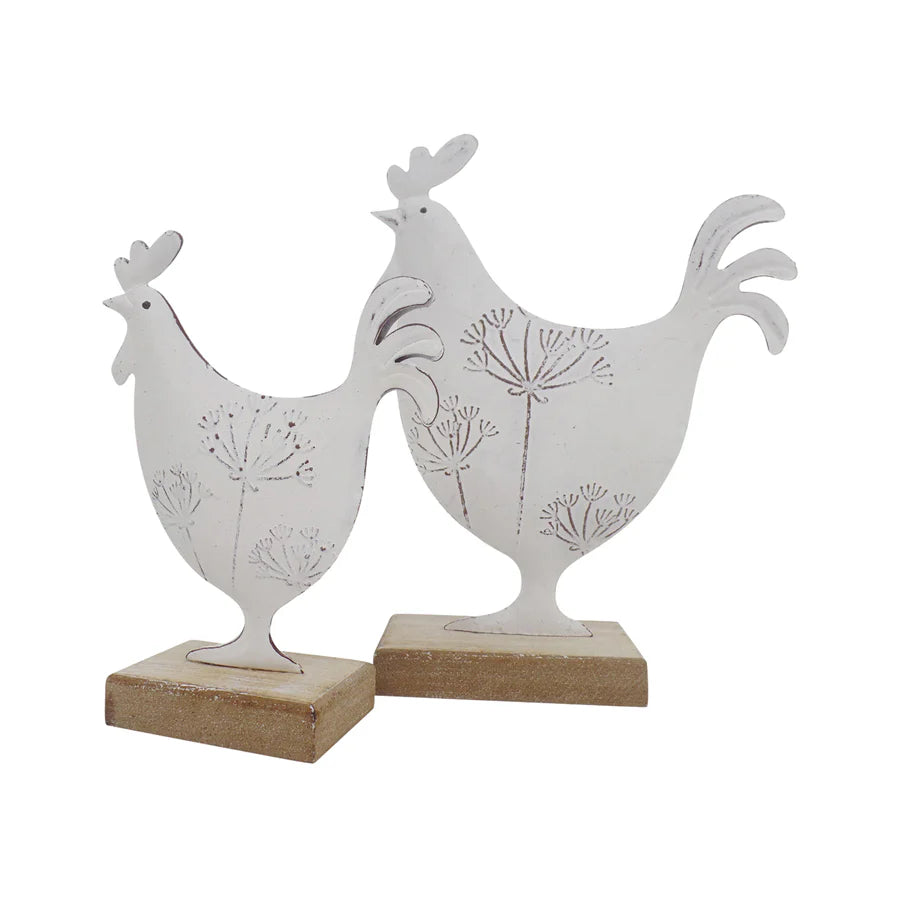 Set of 2 Dad & Son French Country Roosters on Base