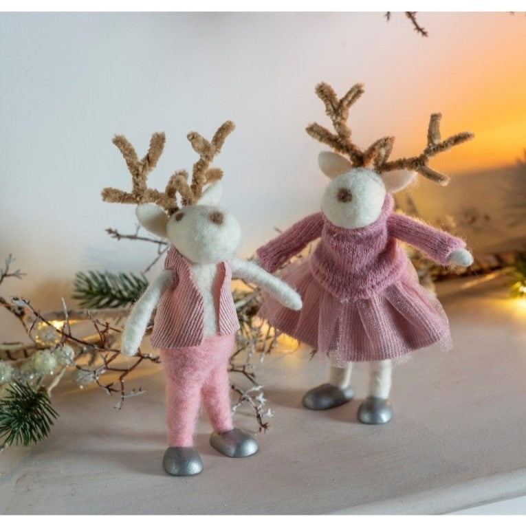 Set of 2 Dainty Dance Clad Ballet Reindeers - Blush