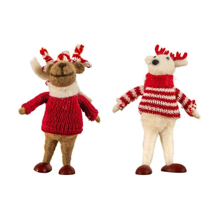 Set of 2 Dainty Dance Clad Ballet Reindeers - Red