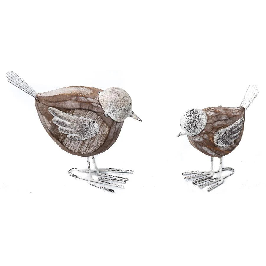 Set of 2 Decor Mother & Baby Bird - Wood/Metal