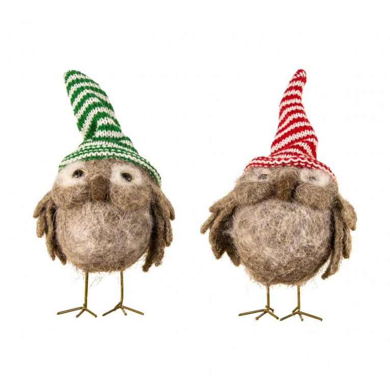 Set of 2 Frosty Feathered Owl Friends with Hats