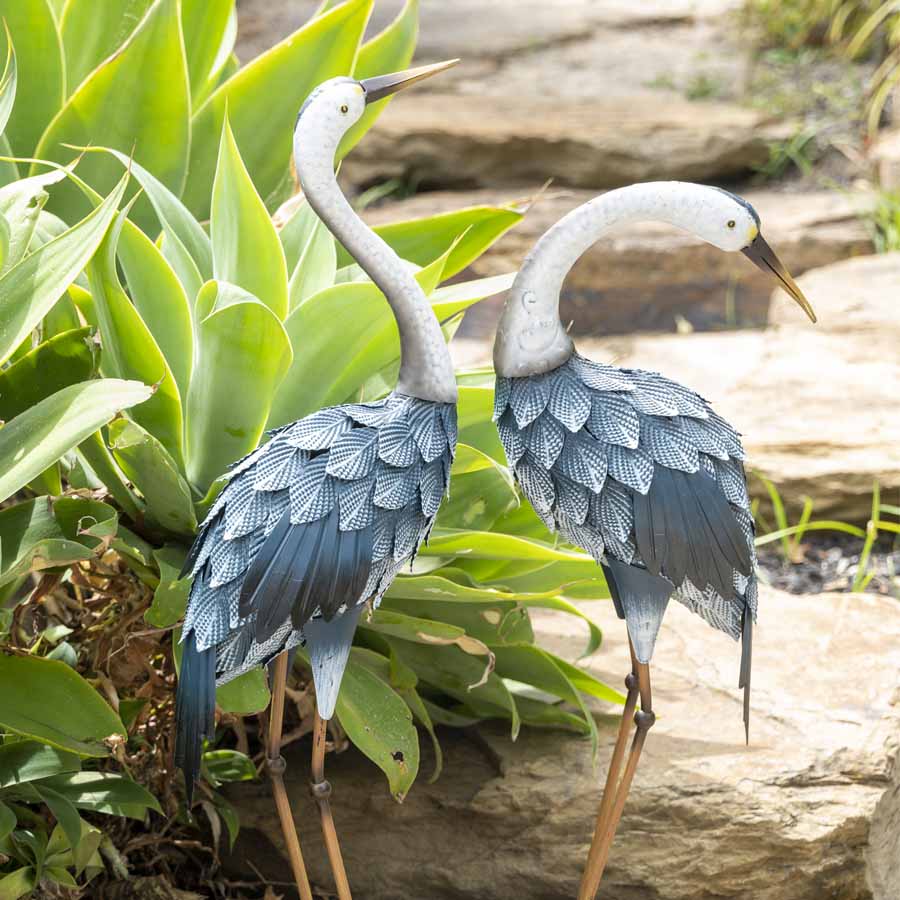 Set of 2 Garden Decor Metal Asst Blue Cranes