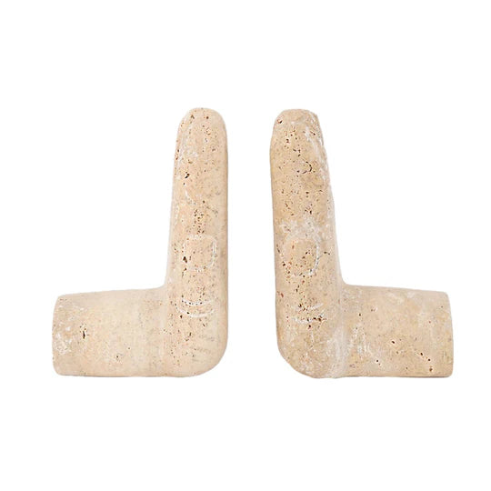 Set of 2 Hand-Shaped Marble Bookends - Travertine