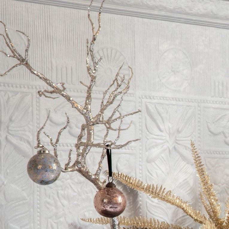 Set of 2 Artificial Hazel Sparkly Branches - Champagne Gold