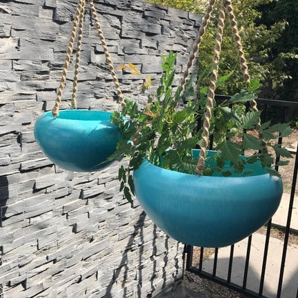 Set of 2 Metal Hanging Planters - Blue