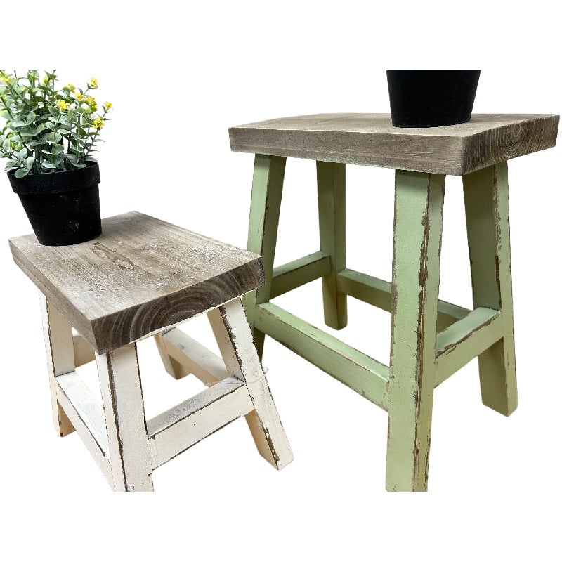 Set of 2 Nested Distress Finish Milking Stools