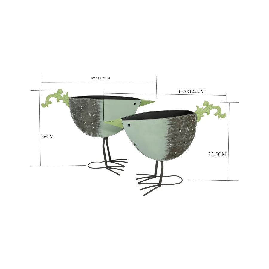 Set of 2 Nested Green Bird Outdoor Planter / Storage