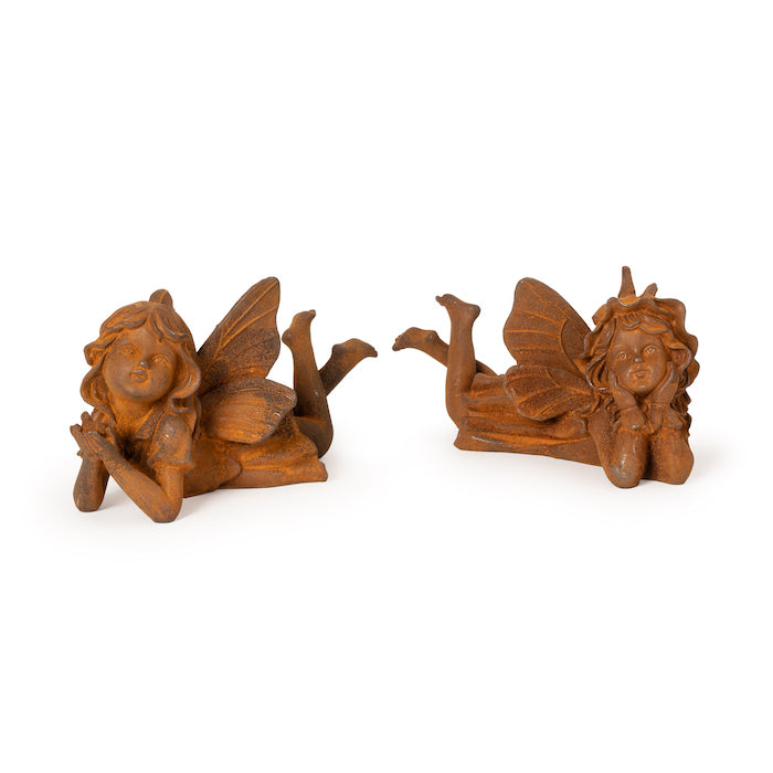 Set of 2 Outdoor Cast Iron Fairies Garden Statue