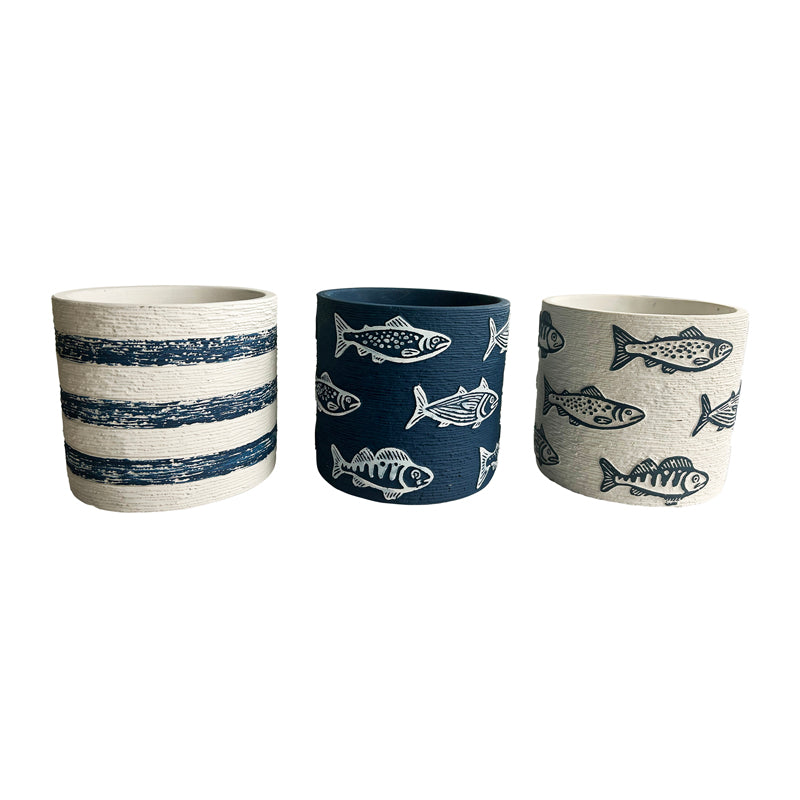 Set of 3 Assorted Fish/Stripe Planters