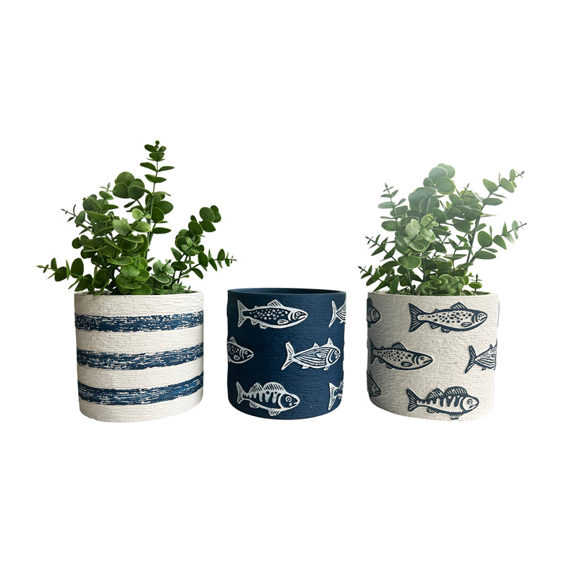 Set of 3 Assorted Fish/Stripe Planters