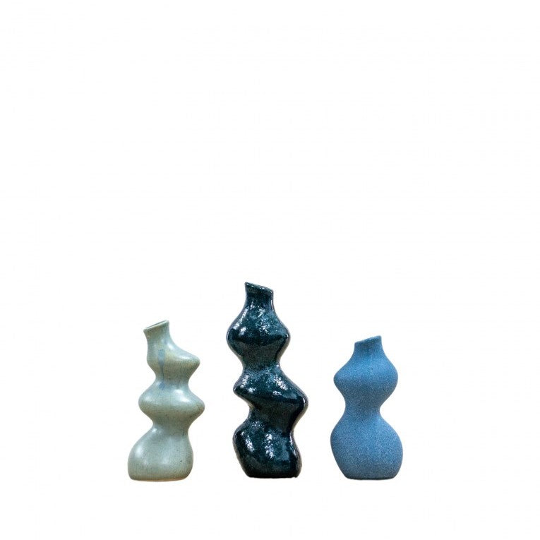 Set of 3 Coordinating Vases in Blue Matt Glazes (Available in 2 Sizes)