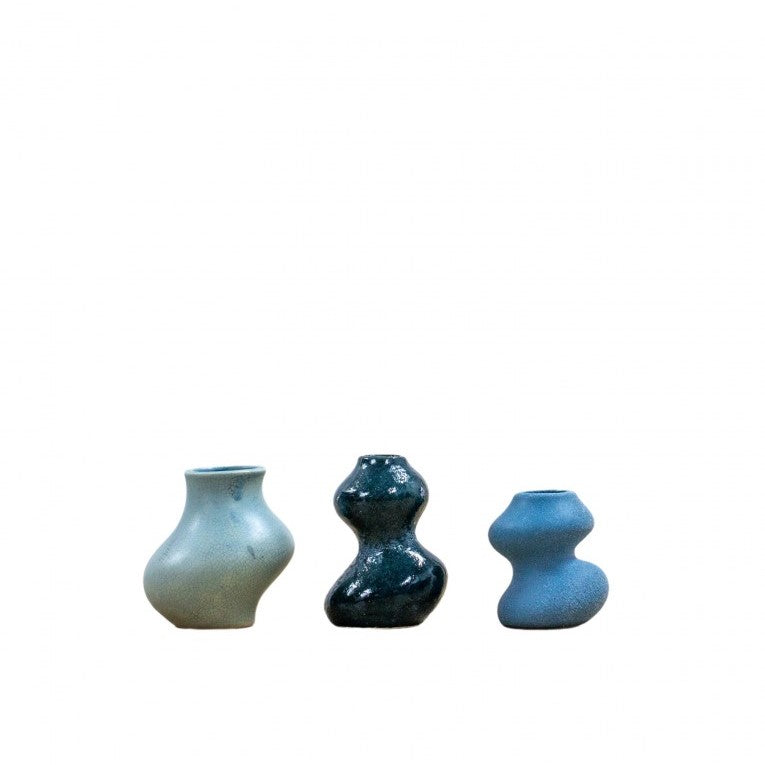 Set of 3 Coordinating Vases in Blue Matt Glazes (Available in 2 Sizes)