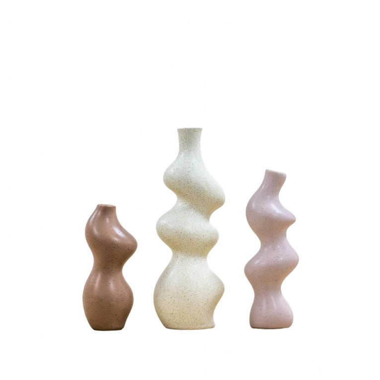 Set of 3 Coordinating Vases in Natural Matt Glazes (Available in 2 Sizes)