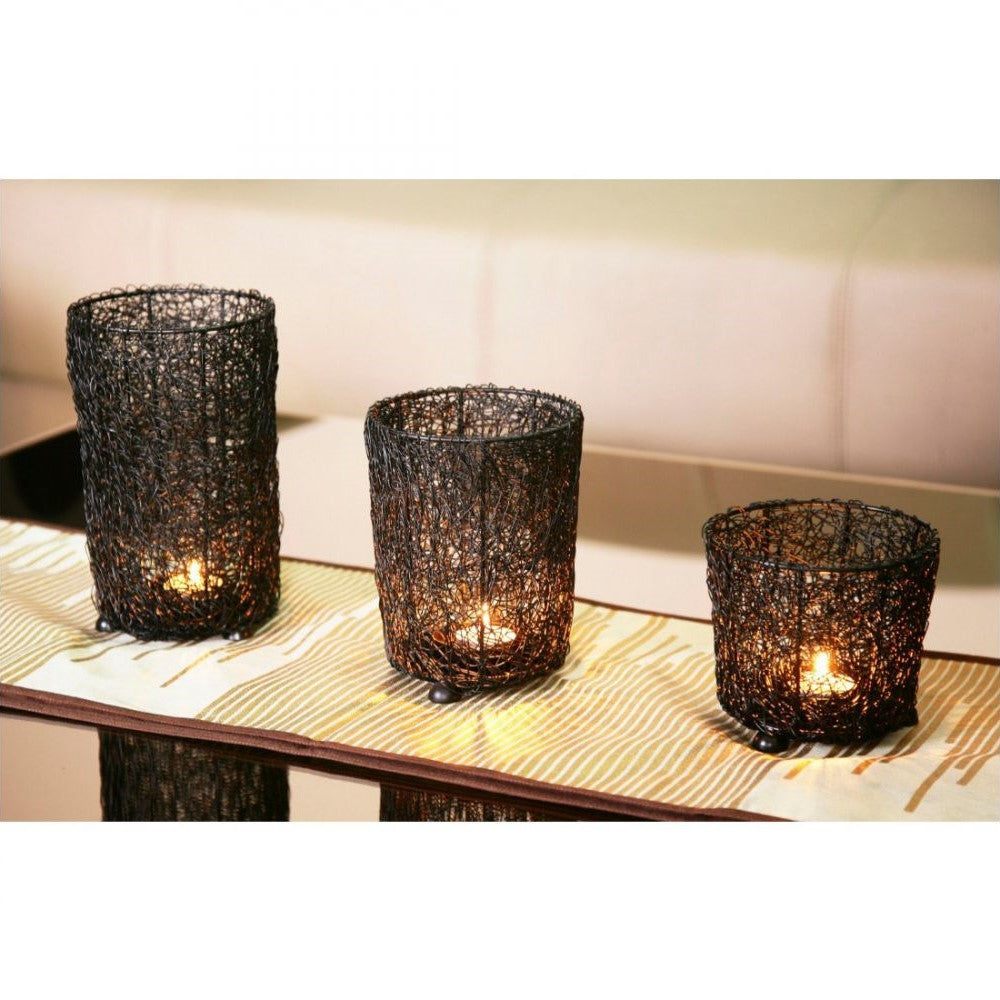 Set of 3 Cylindrical Mesh Tealight Holders