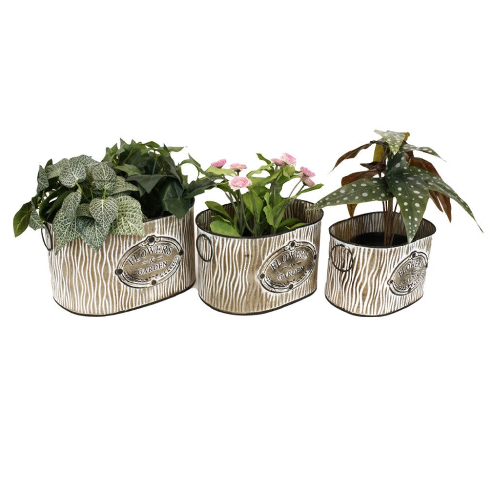 Set of 3 Decorative Metal Oval Planters