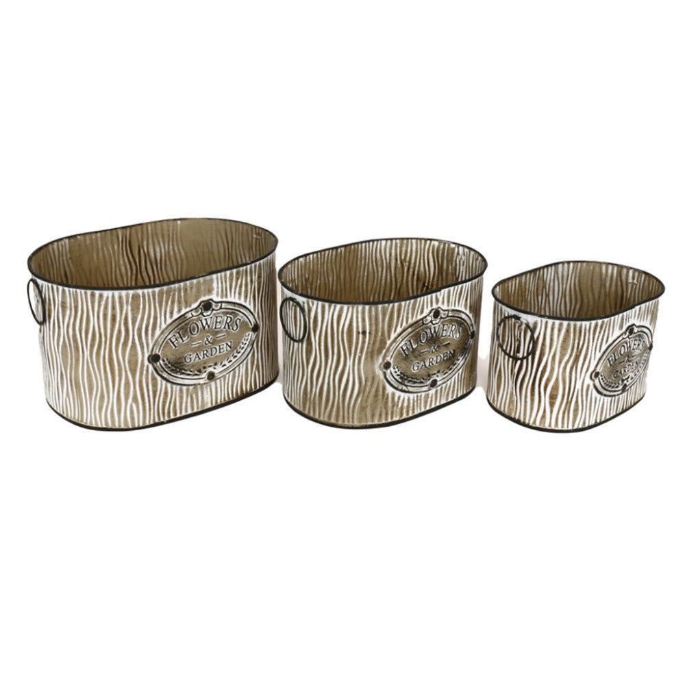 Set of 3 Decorative Metal Oval Planters