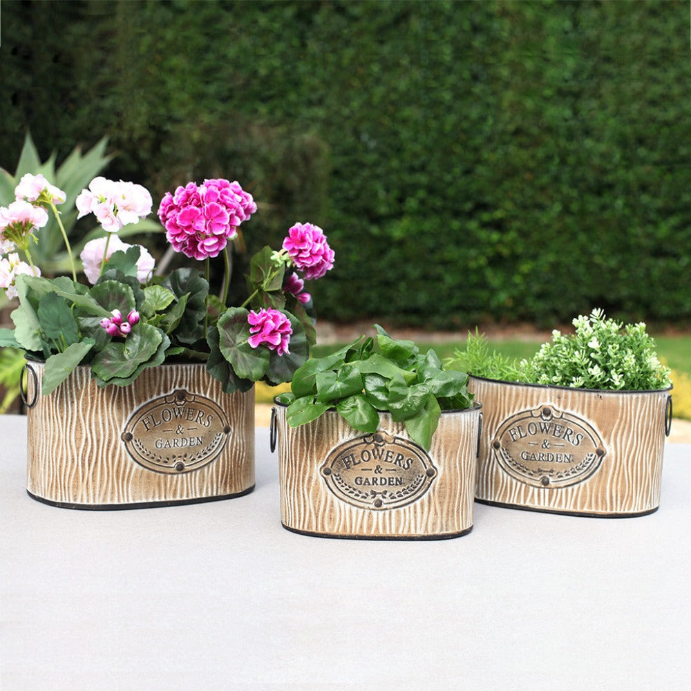 Set of 3 Decorative Metal Oval Planters