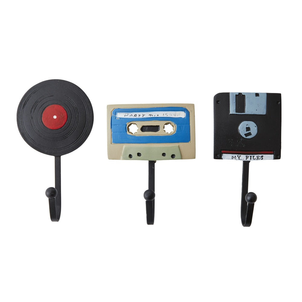 Set of 3 Retro Media Wall Hooks