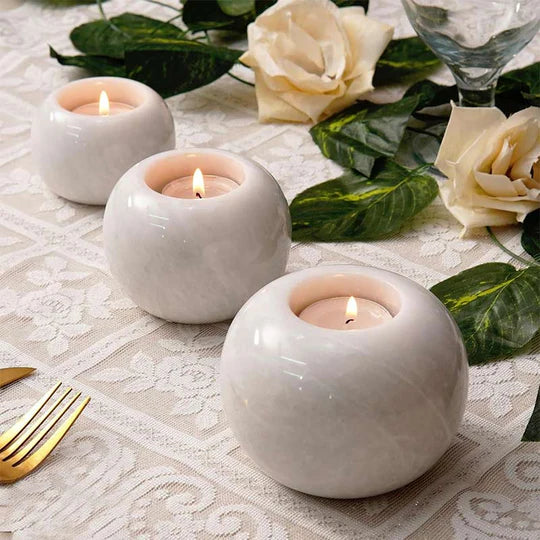 Set of 3 Soft Glow Elegant Tealight Candle Holder - White