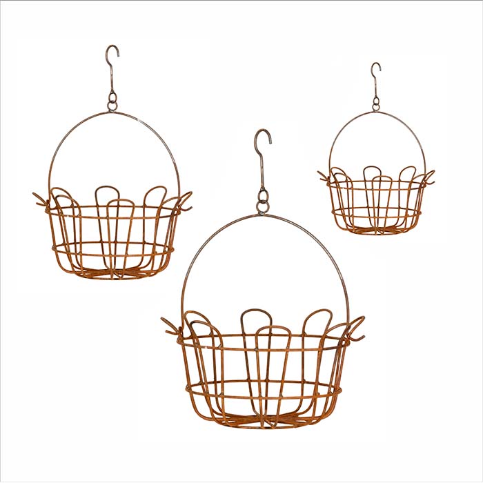 Set of 3 Wire Mesh Round Baskets Outdoor Decor