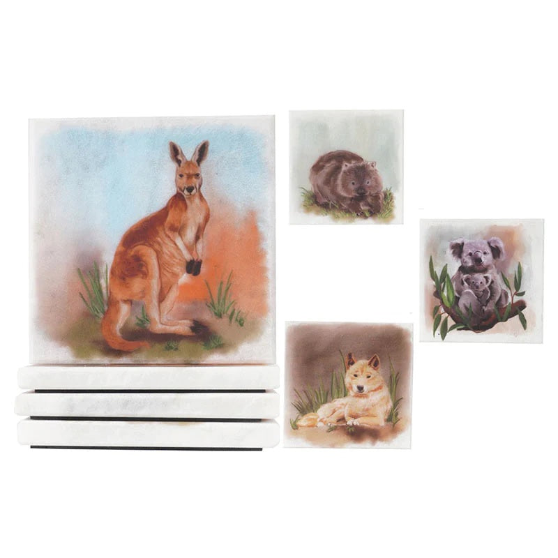 Set of 4 Assorted Australian Wildlife Marble Coasters