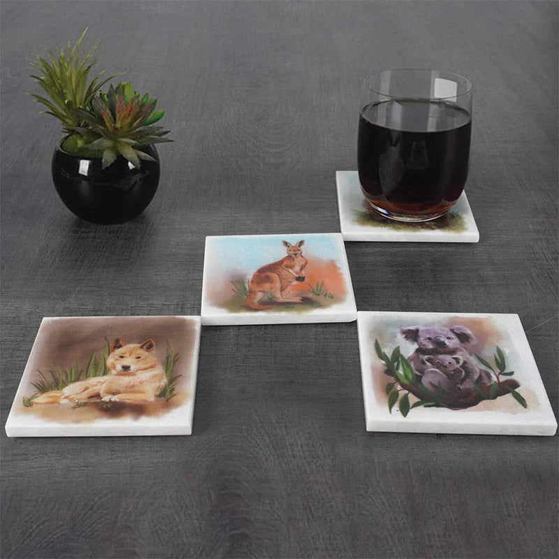 Set of 4 Assorted Australian Wildlife Marble Coasters