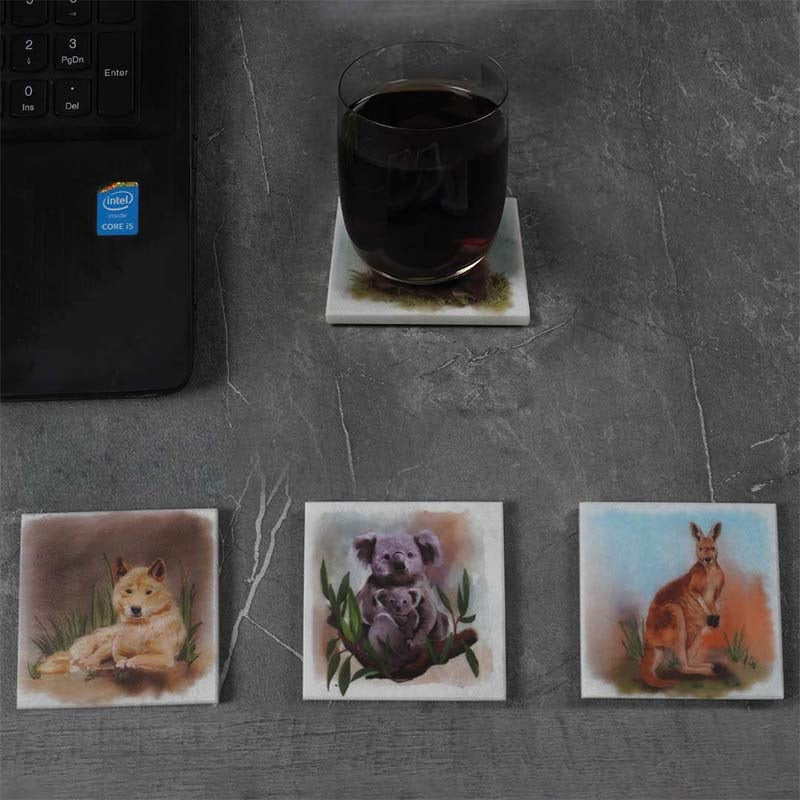 Set of 4 Assorted Australian Wildlife Marble Coasters