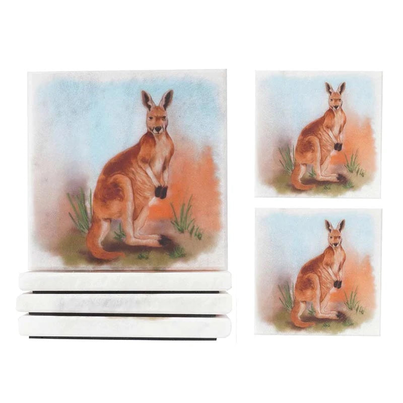 Set of 4 Australian Wildlife Marble Coasters - Kangaroo