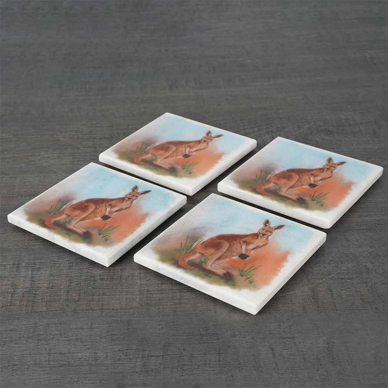 Set of 4 Australian Wildlife Marble Coasters - Kangaroo