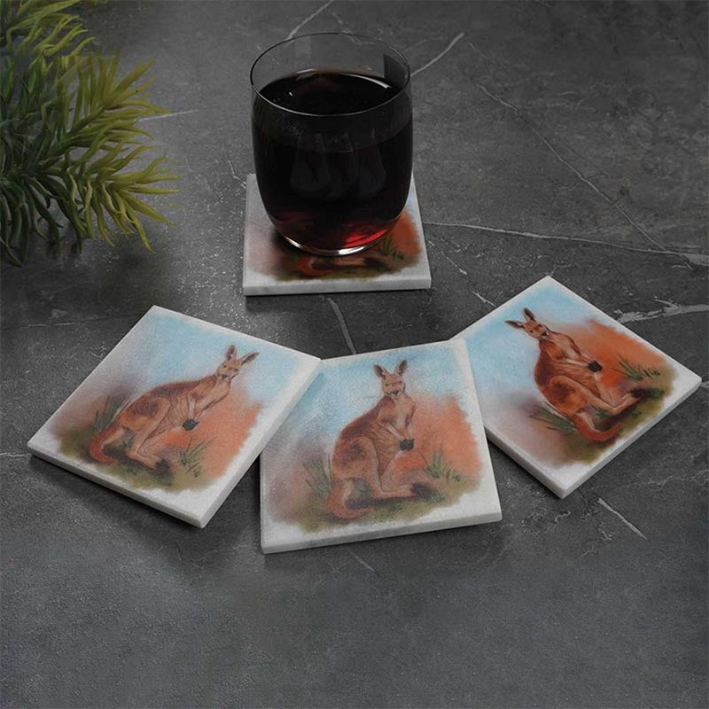 Set of 4 Australian Wildlife Marble Coasters - Kangaroo