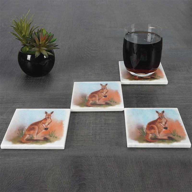 Set of 4 Australian Wildlife Marble Coasters - Kangaroo